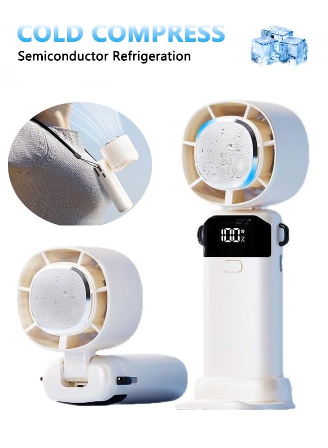 Personal Cooling Ice Compress Fan, 5-in-1 Quiet Portable Handheld Fan, Rechargeable 4000mAh Battery Neck-Hanging Turbo Fan, LED Digital Display, Speed(1-100) Adjustable Portable Mini Desk Fan for T