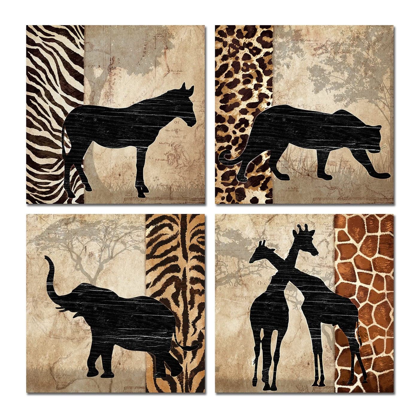 HOMEOART African Animals Wall Art Canvas Prints Giraffe Zebra Elephant Leopard Painting African Landcape Living Room Bedroom Decor 12x12x4 Pieces