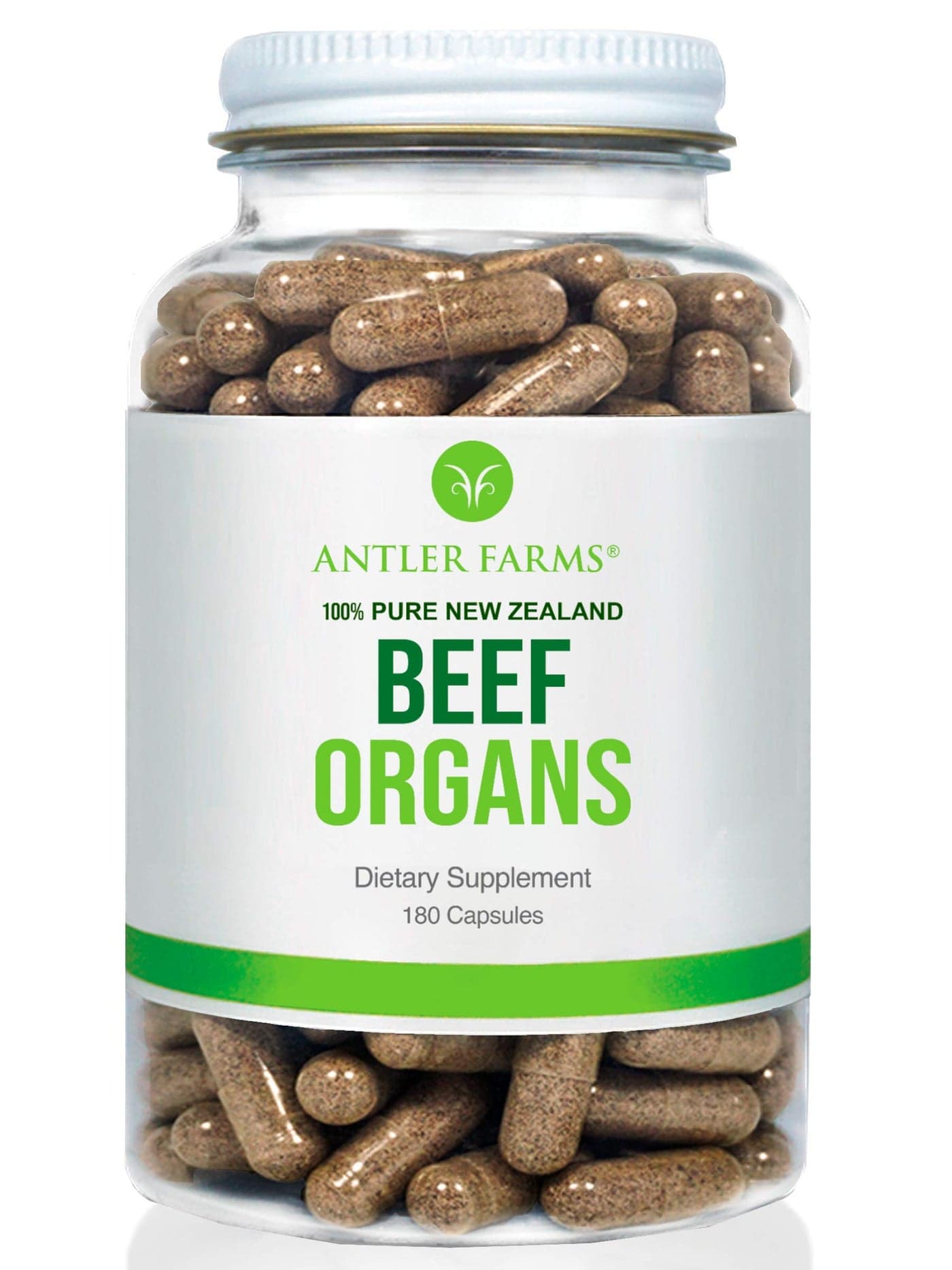 Antler Farms 100 Pure New Zealand Beef Organs Heart Liver Kidney 180 Capsules 400mg Grass Fed Cold Processed Supplement Pure and Clean rBGH Free No Fillers or Additives