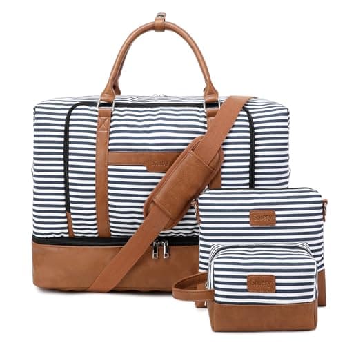 Weekender Bags for Women Overnight Bag with Shoe Compartment and Toiletry Bags Large Travel Duffel Bag Carry On Shoulder Tote with Trolley Sleeve 21 for Weekend Traveling Business Hospital Trip Gym