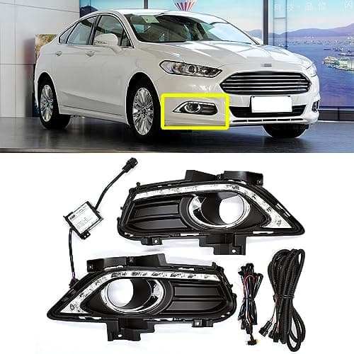 ECAHAYAKU Front Bumper Fog Lamp Compatible With Ford Fusion 2013 2014 2015 2016 White LED DRL Daytime Running Lights LED Daylight Accessories