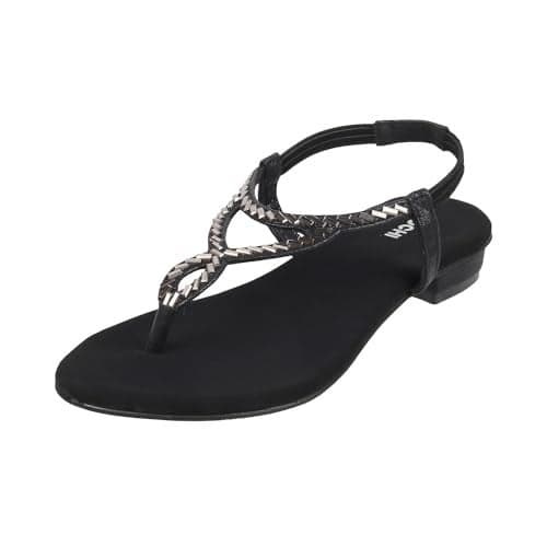 Mochi Women Black Velvet Comfort & Flat Sandal UK/5 EU/38 (35-4917)