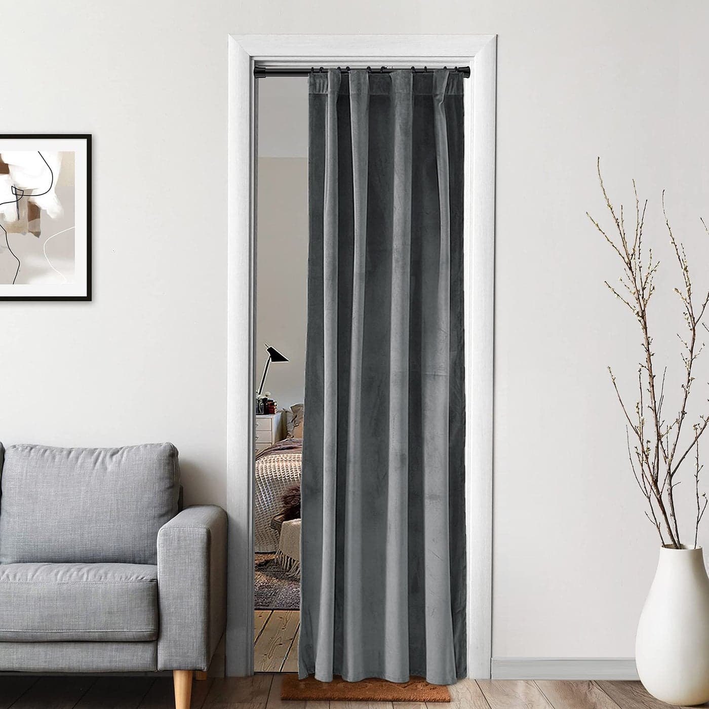XTMYI Grey Velvet Privacy Room Divider Curtains for Room SeparationBack Tab Door Folding Screen Hanging Indoor Doorway 6070 Soundproof Curtain for Office Partition Living Room Bedroom WindowGray