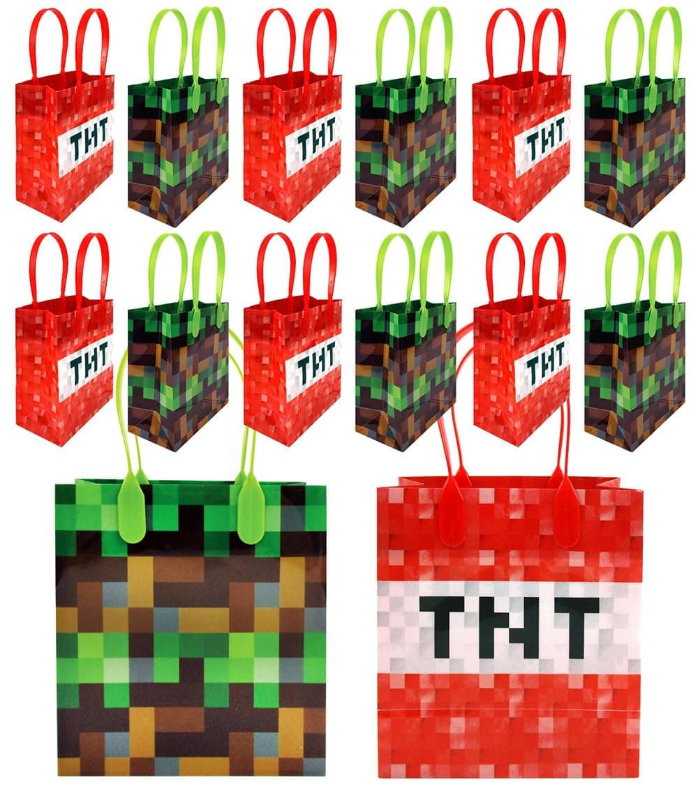 Pixels Miner Themed Party Favor Bags Treat Bags 12 Pack