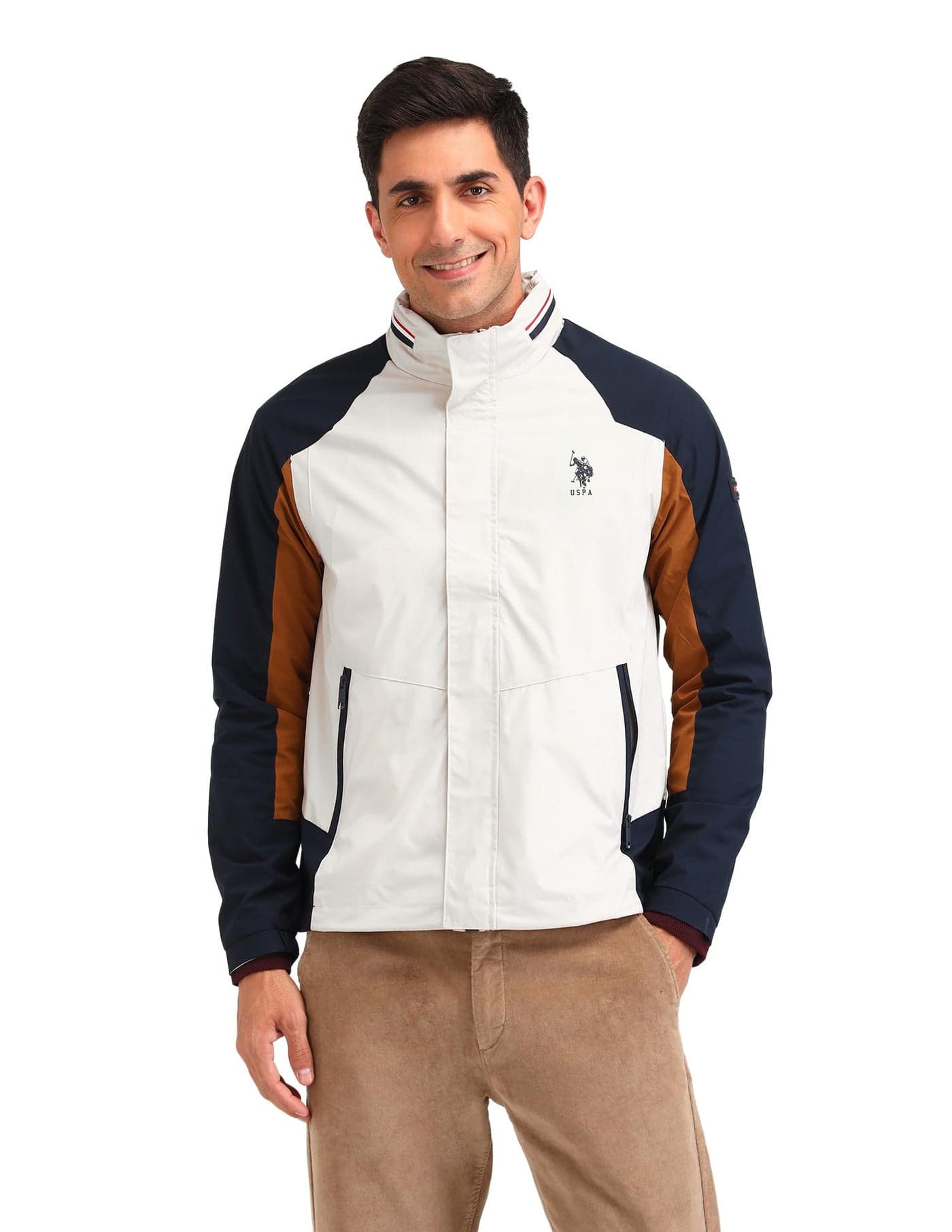 U.S. POLO ASSN. Polyester Men's A-Line Coat (USJCK550_Ecru, Standard Length,Beige, 2XL