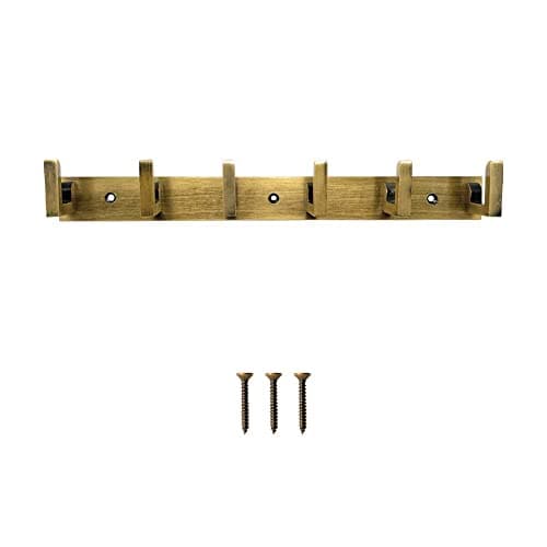VOLO® Antique Brass 6 Pin Metal Bathroom Cloth Hooks Hanger Door Wall Robe Hooks Rail for Hanging Keys,Clothes,Towel (Antique) (Pack of 1 Pc.)