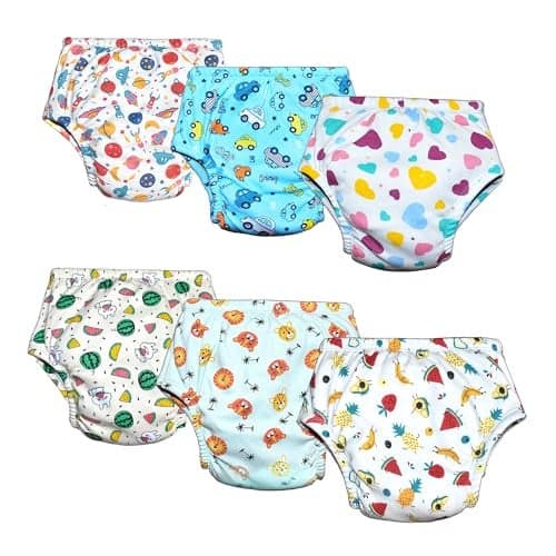ParentsLap Padded Underwear for Babies and Toddlers with 3 Layers of Cotton Padding Potty Training Pull Up & Diaper-Free Time Pack of 6 (1-2 years assorted prints)