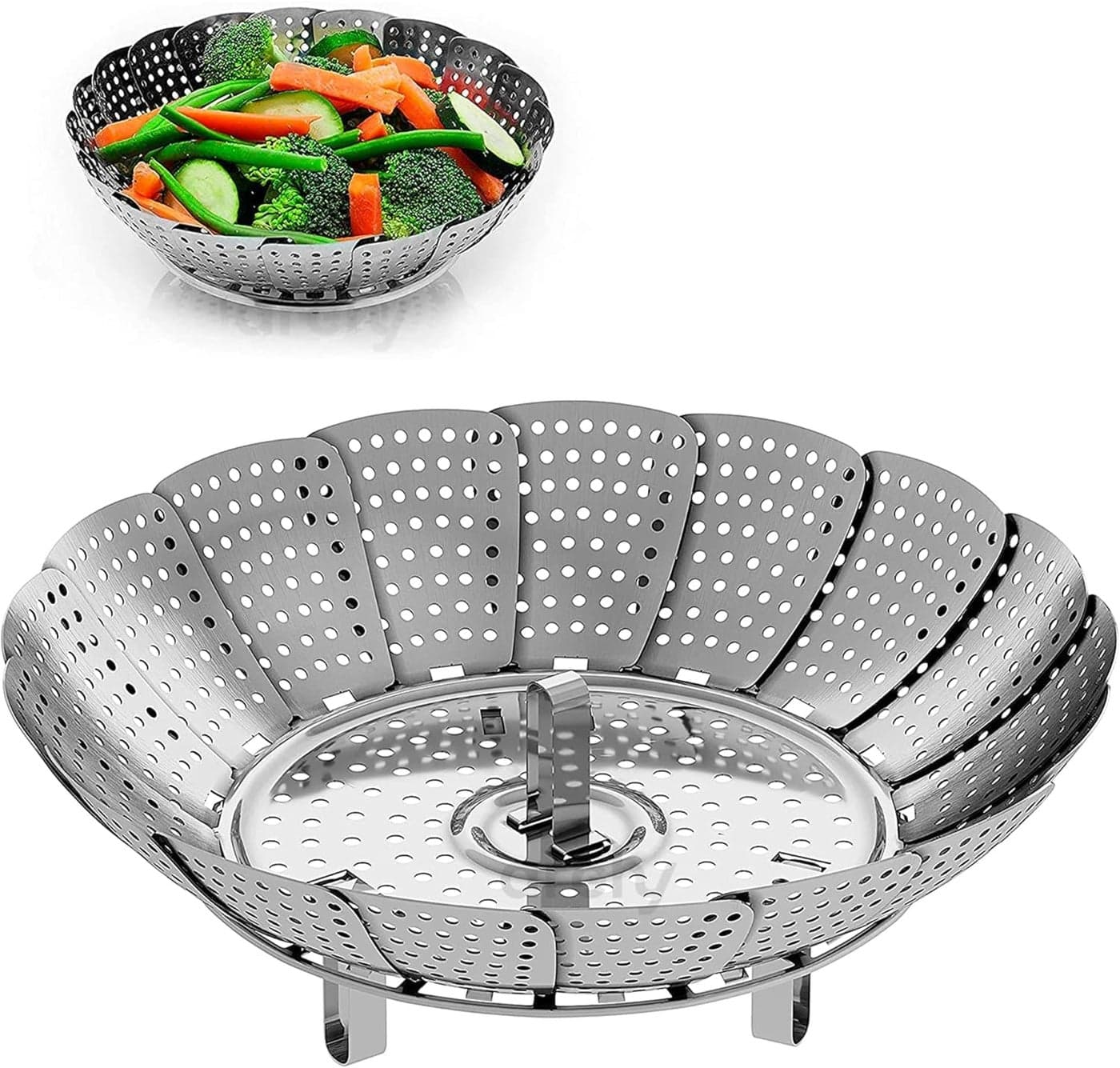 PRAMANTA Multi Purpose Steamer Basket Folding Food Drainer Basket Steamer Basket for Vegetable Fruit Seafood Egg Momos Modak 95 Inch 1Pcs