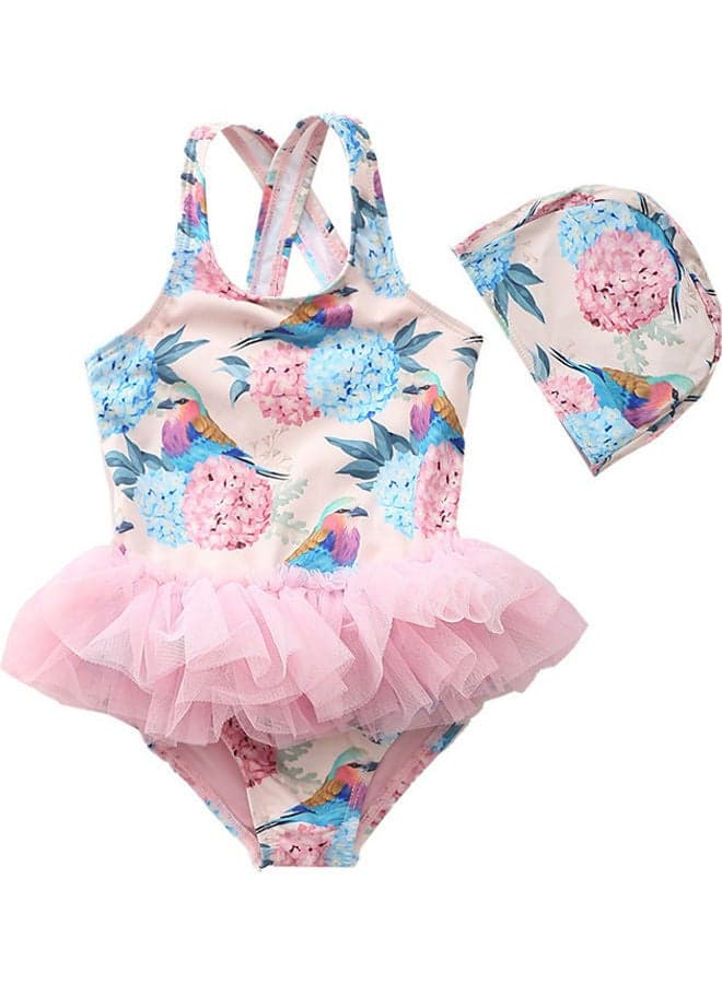 Girl's Cute Swimwear With Cap 80cm