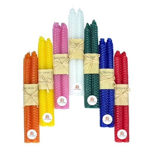 Lacaser Natural Beeswax Taper Candles Bulk, Colored Candlesticks in Rainbow Colors, Smokeless & Unscented, 9" Long Candle Sticks, Burning Time 4 Hours,14pcs