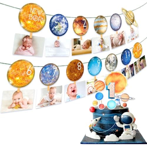 First Trip Around The Sun Birthday Decorations Party Supplies First Launch Photo Banner Party Supplies for 1st Trip Around The Sun 12 Months Milestone Backdrop Astronaut Theme Baby Shower Decor