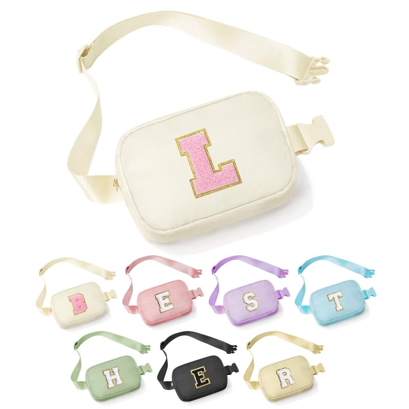 YOOLIFE Birthday Gifts for 3 4 5 6 7 8 9 10 11 12 13 Year Old Girls - Gifts for Teen Girls Kids, Initial Fanny Pack Crossbody Bag Belt Bag Purse for Girls Teen Daughter Sister, Beige L