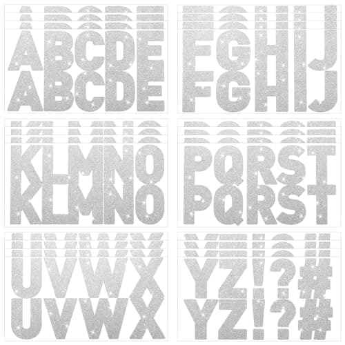 Harloon 232 Pcs 24 Sheets Large Glitter Letter Stickers Big Font Alphabet Letter Self Adhesive Letters Kit Mailbox Stickers for Mailbox Bulletin Boards Classroom Home(Silver,2.5 Inch)