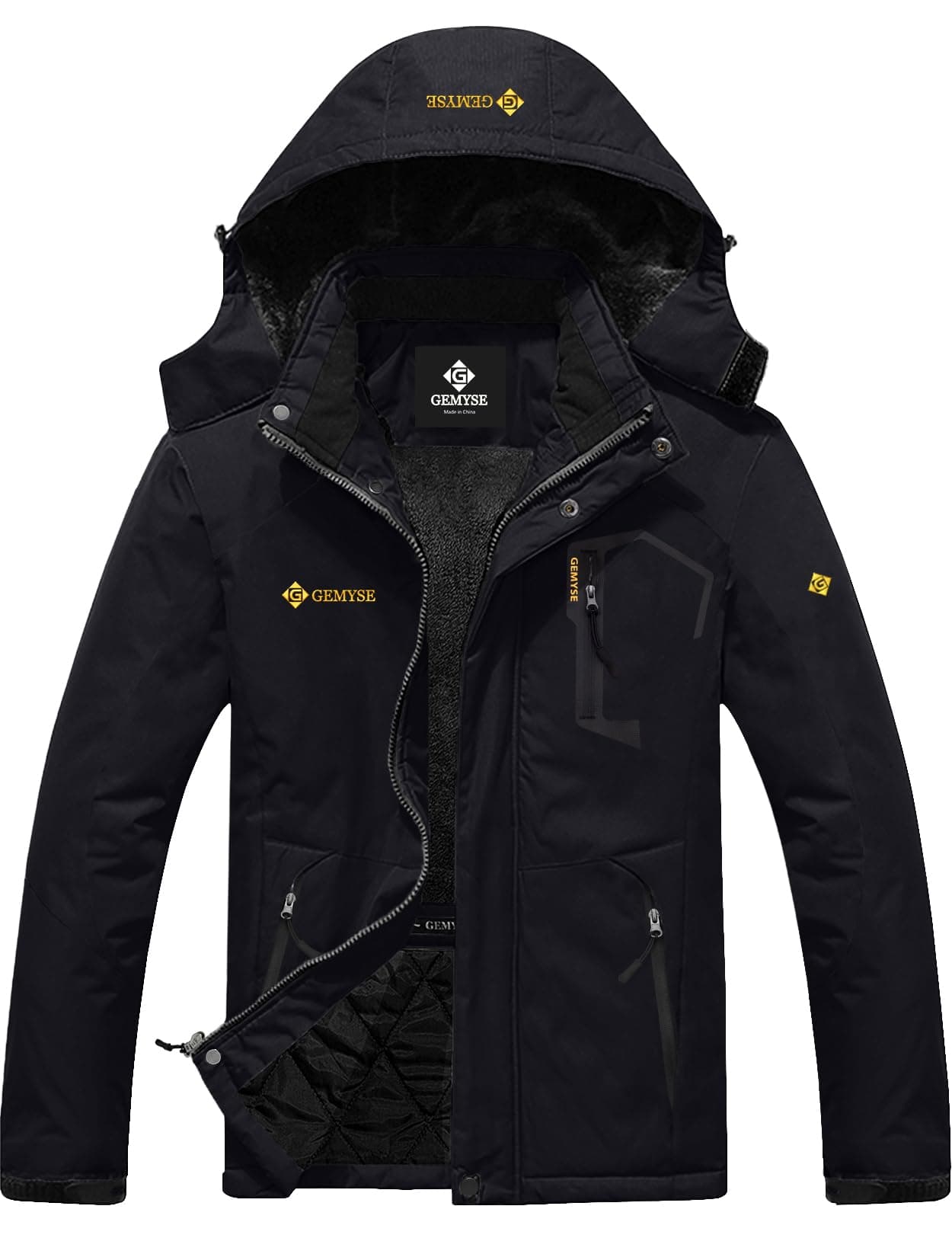 GEMYSE Mens Mountain Waterproof Ski Snow Jacket Winter Windproof Rain Jacket BlackMedium