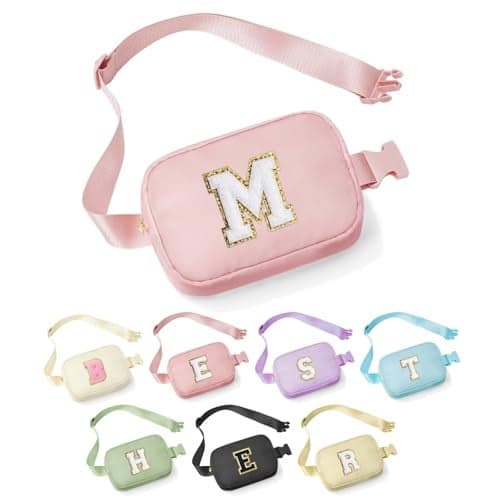 YOOLIFE Initial Belt Bag - Crossbody Bags Women - Fanny Packs for Women Cross Body Bag Pink Small Waist Packs Travel Everywhere Belt Bag Monogram Crossbody Bag M