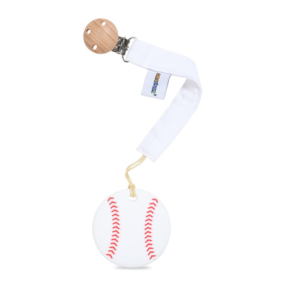 AmazingM Baby Food Grade Silicone Sports Shape Teether Toy with Pacifier Clip HolderTeething Pain Relief Toys Gift Set for 3 Months Boys and GirlsFreezer SafeBPA Free Baseball