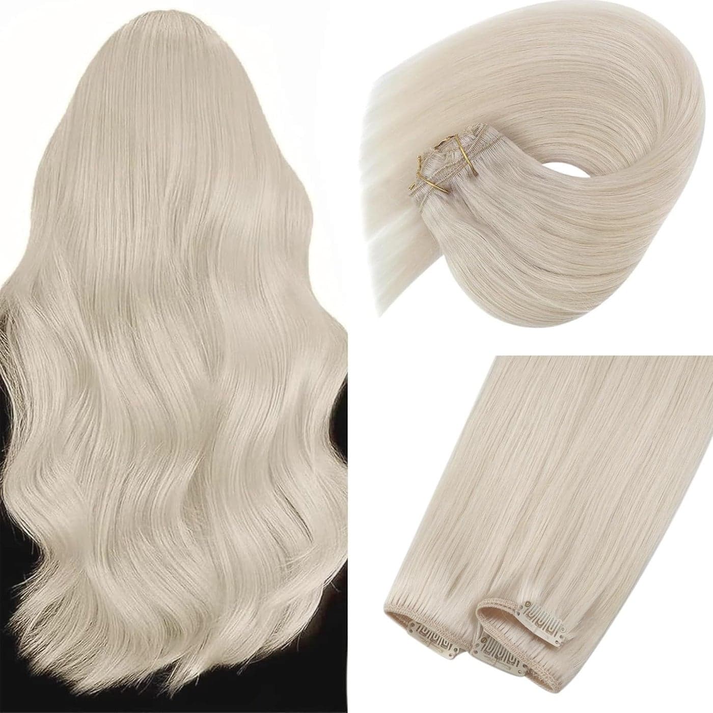 Sunny Hair Clip in Hair Extensions Straight Human Hair Clip in Extensions Remy Clip in Hair Extensions Real Human Hair Extensions Clip ins Platinum Blonde White Color 12inch