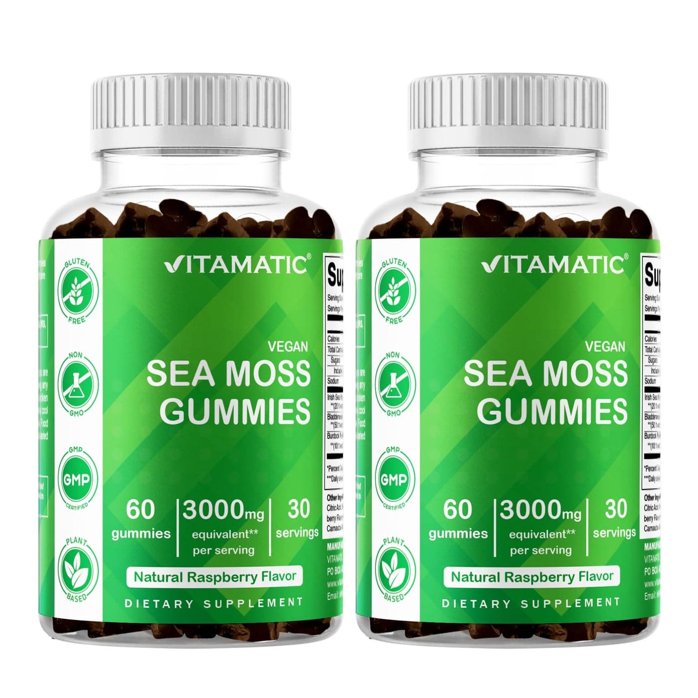 Vitamatic Irish Sea Moss Gummies 3000 mg Equivalent Per Serving 60 Ct Made with Bladderwrack Burdock Root 2 Pack