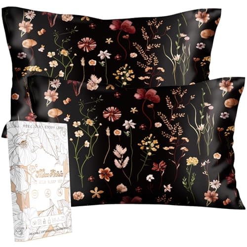 Miss Adola 2 Pack Mulberry Silk Pillowcase for Hair and Skin King Size 20 x 36 Inches with Hidden Zipper BK Grow Flower 19 Momme Soft Sleeping Silk Pillow Case for Women Moms