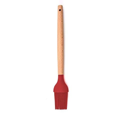 P-Plus International Silicon Basting Brush, Wooden Handle Heat Resistant Pastry Brushes, Spread Oil Butter Sauce Marinades for BBQ Grill Barbecue (Red, Pack of 1)