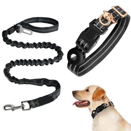 TruBest™ Dog Collar and 6Ft Leash for Medium Large Dogs Adjustable Soft Nylon Adjustable Training Collars with Heavy Duty Metal D Ring Tangle Free 6Ft Leash(Black,Medium)