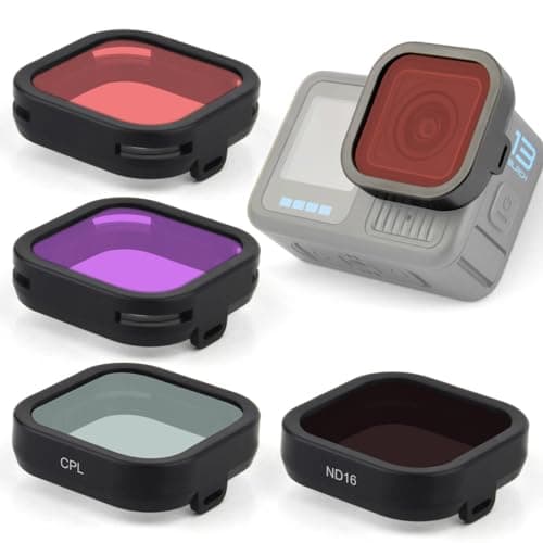GEPULY Snorkel Filter for GoPro Hero 13 Black Underwater Accessories, 4 Pack Go Pro ND Filter Set CPL/ND16/Red/Magenta Filter Shallow Diving, Neutral Density Circular Polarizer Color Correction