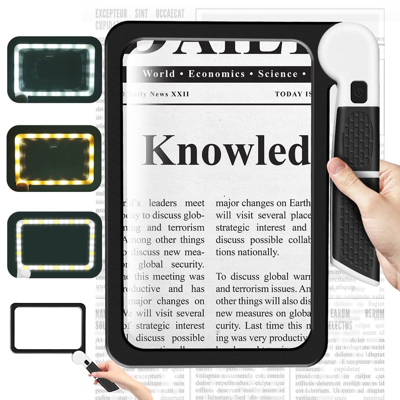Arsir 73 44 Page 5X Magnifying Glass for Reading Large Folding Lighted Magnifier with 48 LED Lights 3Modes Rectangular Handhold Magnify Lens Gifts for Seniors Reading Books Prints Black