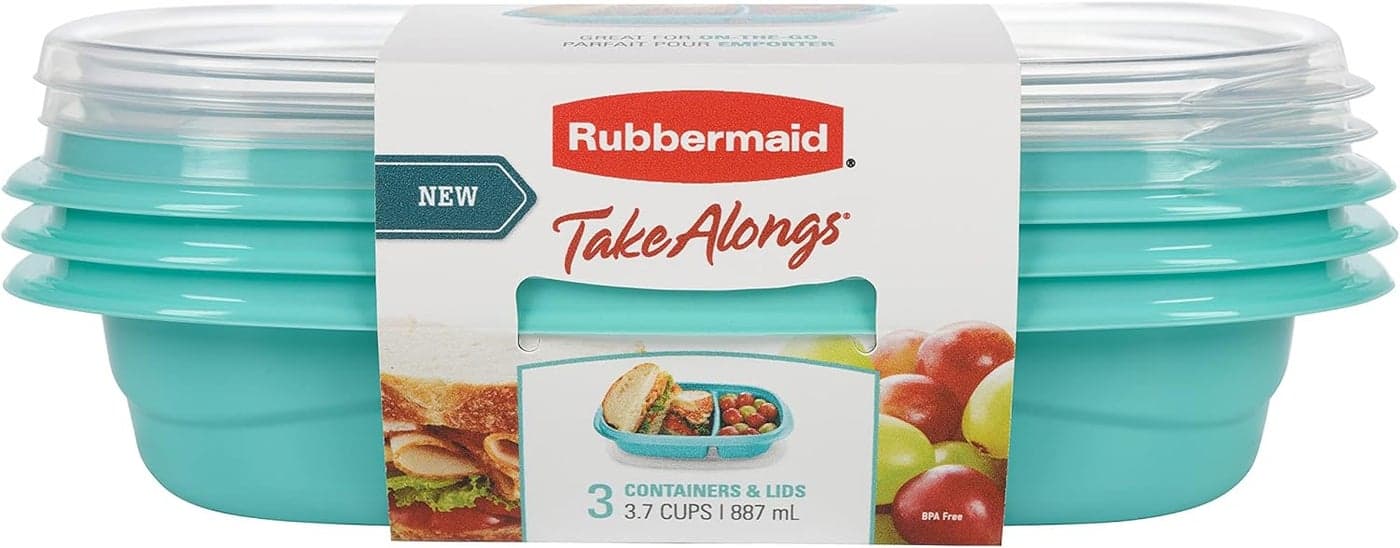 2 Sets of Rubbermaid TakeAlongs On the Go Food Storage and Meal Prep Containers 37 Cup Divided Rectangle 3Pack Teal Splash