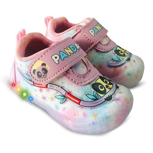 TrendStation Kids LED Light Up Shoes for Infants, Panda Design, Pink (Onion, UK Footwear Size System, Toddler, Age Range, Medium, 18 Months, 21 Months)