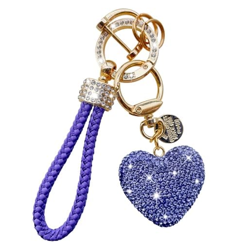 Crystal Keychain for Women with Sparkly Rhinestone Heart Shape Keychains Pendant, Bling Cute Purple Keychain for Women and Girls Birthday Christmas Valentines Day Gifts