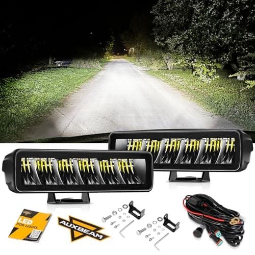 Auxbeam R4 60W LED Light Pods, 6.3 inch Square Offroad Driving Beam Pod Lights Bar, IP68 Waterproof White Off Road Light with Wiring Harness for Jeep Trucks SUV ATV UTV