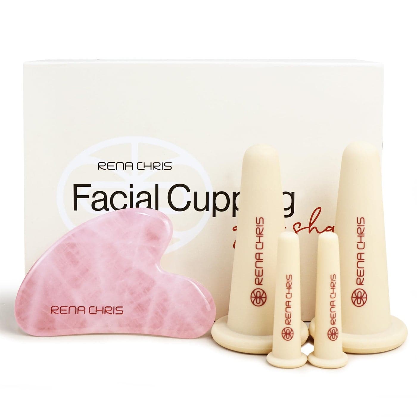 Rena Chris Facial Cupping Set Gua Sha Facial Tool Silicone Cupping Set Rose Quartz Gua Sha Stone Face Cupping Therapy Set for Natural Skin Care Puffiness Lip PlumpingPink