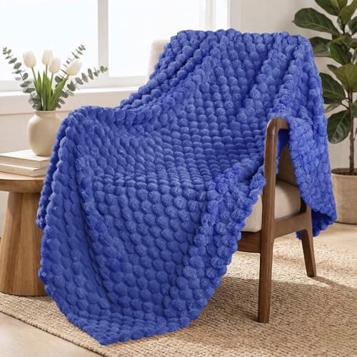 Exclusivo Mezcla Fleece Throw Blanket for Couch Extra Large Fuzzy Cobalt Blue Bed Blankets Soft Cozy Plush Sofa Throws for All Seasons 50x70 Inches