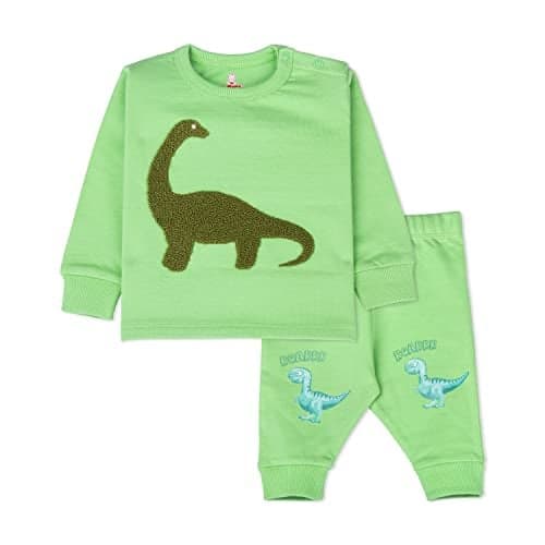 ARIEL Cotton Fleece Clothing Sets For Boys & Girls - Unisex Winter Clothing Sets Full Sleeve Printed T-Shirt & Pant, Green