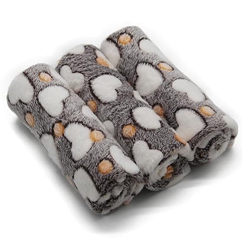 1 Pack 3 Puppy Blankets Super Soft Warm Sleep Mat Grey Cute Print Blanket Fluffy Fleece Pet Blanket Flannel Throw Dog Blankets for Small Dogs Puppy Dogs Fluffy CatsLoveMedium29x20