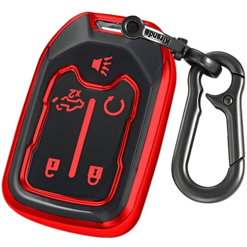 Kirsnda for Chevrolet Key Fob Cover with keychian,TPU Protection Key Case Compatible with GMC Silverado Suburban Tahoe Acadia Sierra Terrain Yukon (Red, 5 Button)