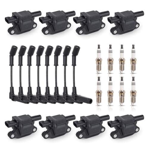ENA Set of 8 Ignition Coil with 8 Platinum Spark Plug and Wire Set Compatible with Chevrolet Corvette Silverado Tahoe Envoy Sierra Express 1500 2500 3500 H2 H3 Grand Prix Replacement for UF413 41-962