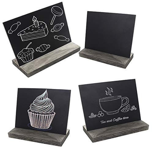 5 X 6 Inch Mini Tabletop Chalkboard Signs with Rustic Style Wood Base Stands, Set of 4,Include 3 chalks