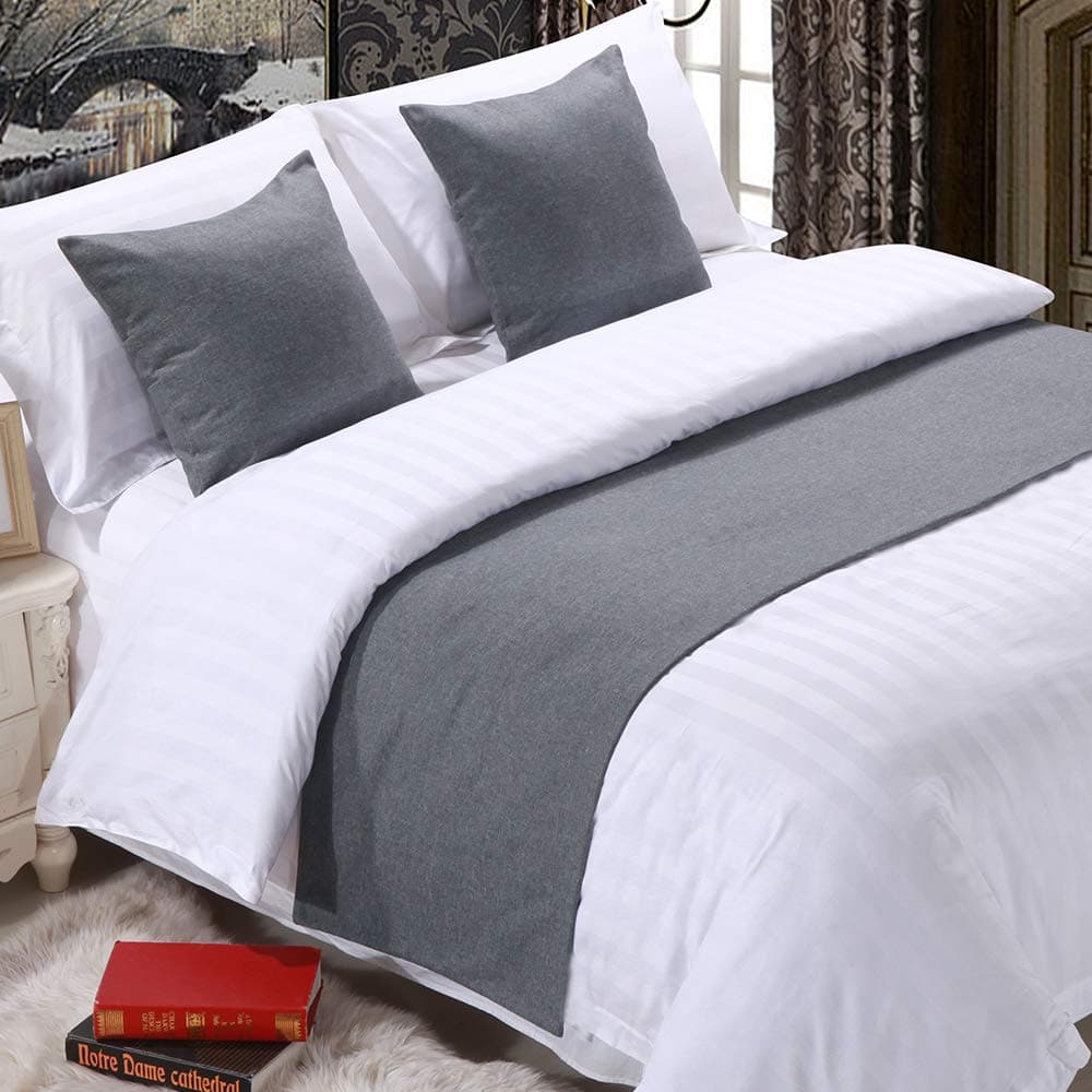 Mengersi Solid Bed Runner Scarf Protector Slipcover Bed Decorative Scarf for Bedroom Hotel Wedding Room King Gray