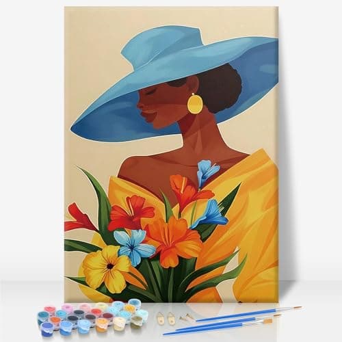 Camocin Framed Paint by Numbers Kit for Adults Beginner Elegant Black Woman Paint by Number Canvas with Frame Afrocentric Floral DIY Acrylic Painting Kit for Modern Home Wall Decor 8x12 Inch