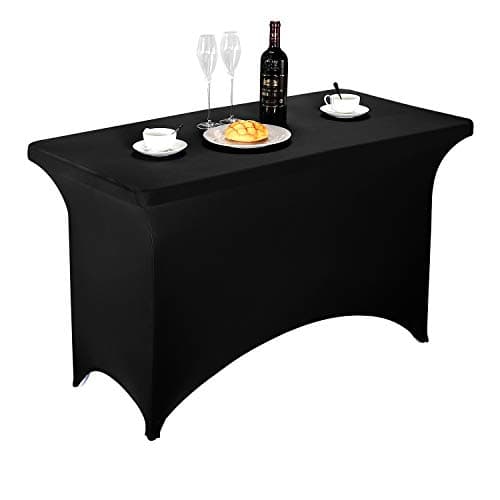 LZY Spandex Fitted Stretch Table Cover for 4ft or 6ft or 8ft Folding Table, Rectangular Cocktail Tablecloth, Perfect for Party or Banquet (4FT Black)