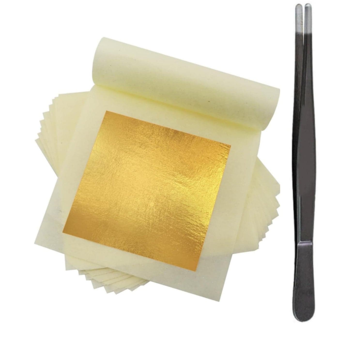 dshyuauoci 100 Sheets Gold Leaf with A Pair of Tweezers Premium 24K Gold Foil Sheets 531531 Inches Craft Art Decoration Perfect for Decorating Cakes Art DIY Nail Art Gold Plating