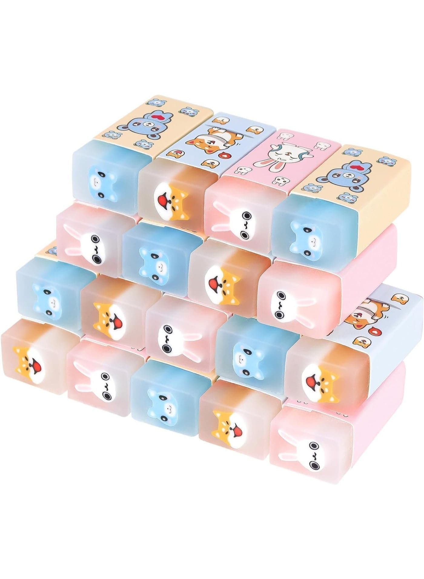 18 Pcs Pet Erasers, Cute Jelly Erasers, Dog Cat Rabbit Scented Eraser, Animal Pencil Eraser, for Office Supplies, Homework Rewards, Soft and Flexible