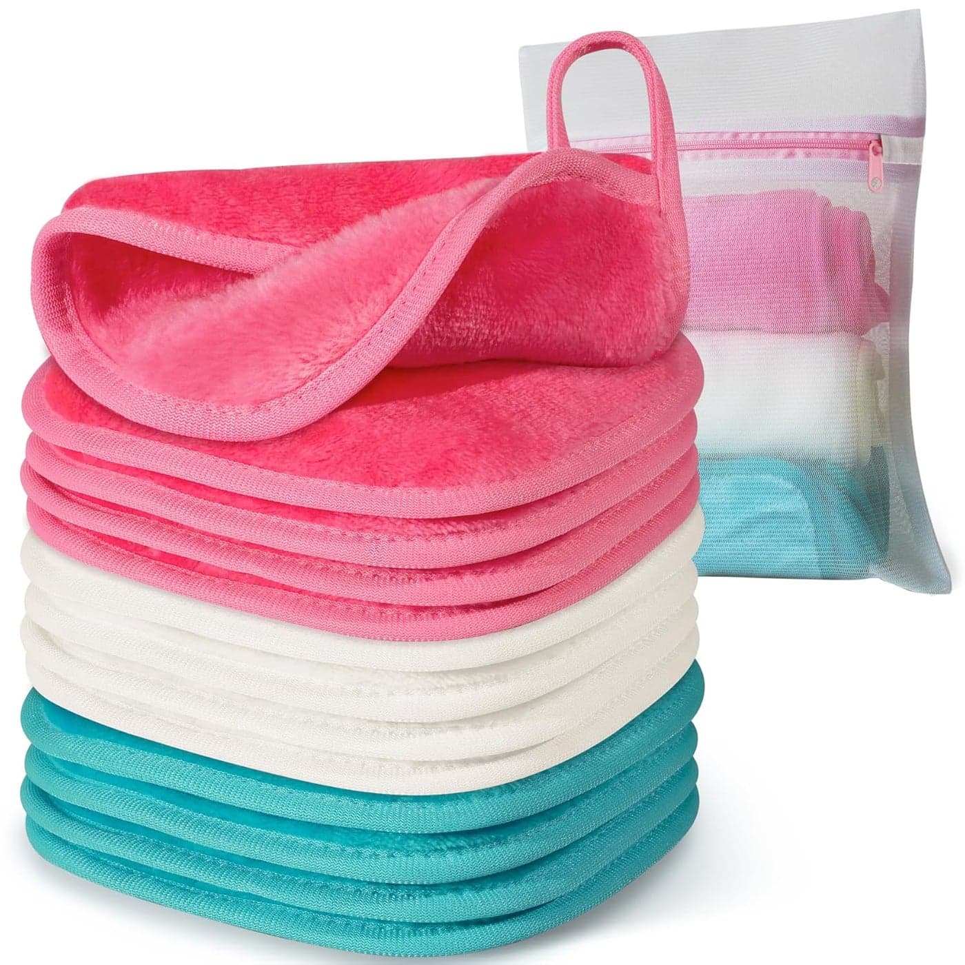Makeup Remover Cloth 6 x 6 Make Up Towels Reusable Face Cloth for Washing Face Makeup Remover Pads Microfiber Face Washcloth with Mesh Bag Just Water 12 Pack