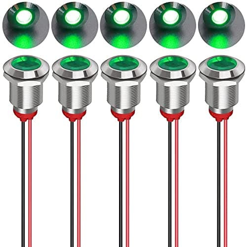 Gebildet 5pcs 12mm LED Metal Indicator Light AC/DC 12-24V Waterproof Signal Lamp Pilot Dash Directional with Wire(Green)