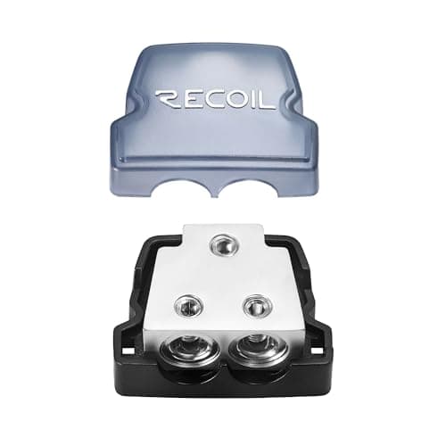 RECOIL BDB12 2-Way Power Distribution Block, 1 X 0/2/4 Gauge in / 2 X 0/2/4 Gauge Out Power Distribution Ground Distributor Block for Car Audio Amplifier Splitter