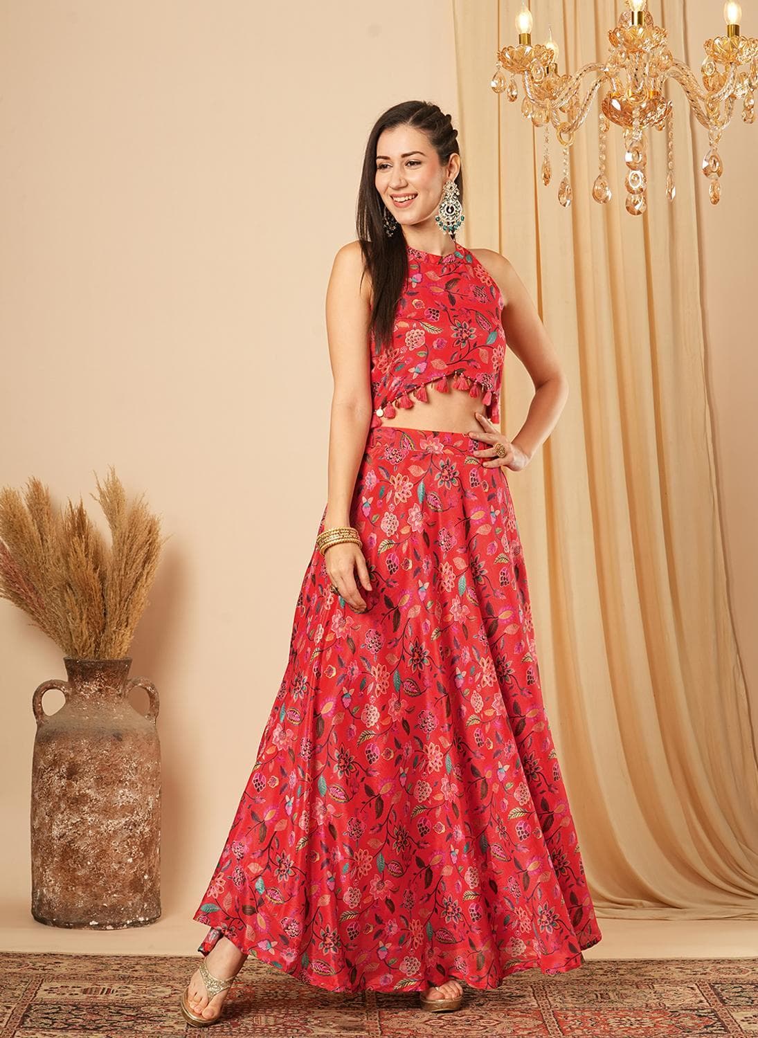 Globus Women Printed Top With Skirt Festive Co-Ord Set