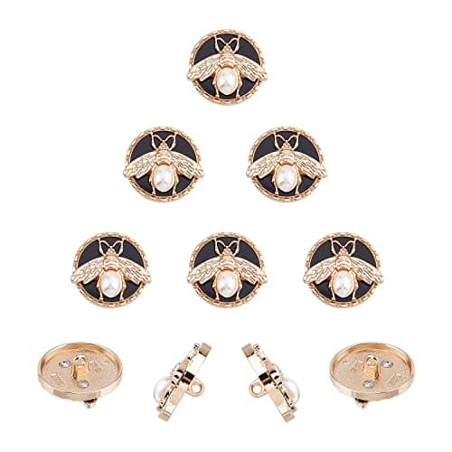 NBEADS 10 Pcs Bee Round Metal Button 3D Bee with Pearl Alloy Enamel Shank Buttons for DIY Craft Button Sewing Suit Uniform Coat Decoration Trousers Accessories