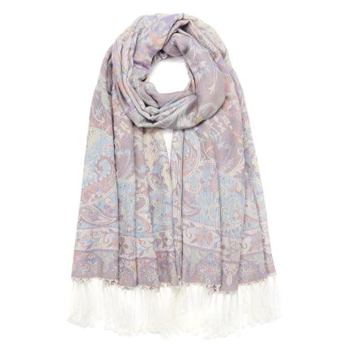 QIUTIMIY Paisley Pashmina Shawl Wrap Women Reversible Vintage Jacquard Pashmina Rave Scarf with Fringe for Evening, Wedding(Flower7-White)