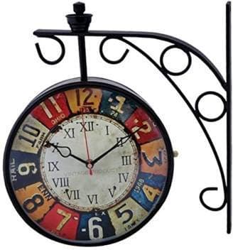 Sellplus Black Iron Victoria Station London Vintage Retro Double Sided Antique Analog Wall Clock (L X W X H - 12 X 3 X 12 Inch, Multicolour)